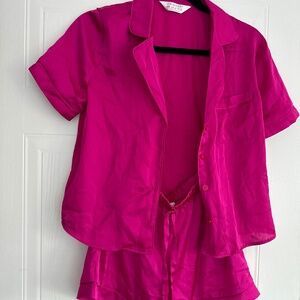 Satin pj set 2xs magenta colour